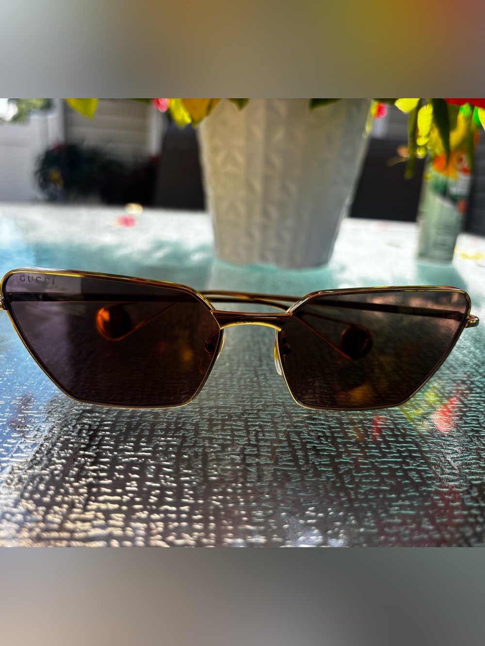 Gucci Gold Frame Sunglasses with Brown Tinted Lenses